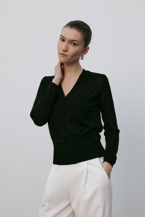 MARE DI MARI - 가디건 - Silk Cashmere Cropped Knit Cardigan Black