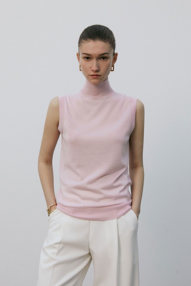 MARE DI MARI - 터틀넥 - Silk Cashmere High Neck Sleeveless Knit Top Light Pink