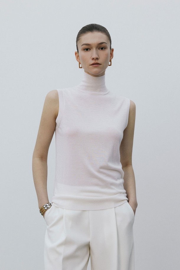 MARE DI MARI - 터틀넥 - Silk Cashmere High Neck Sleeveless Knit Top Ivory