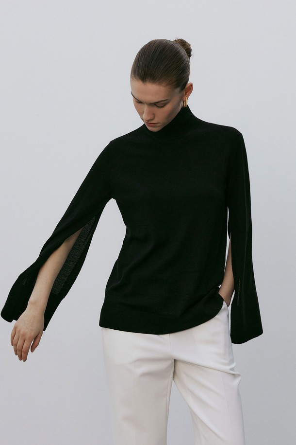 MARE DI MARI - 스웨터 - Split Sleeve High-neck knit Cape Pullover Black