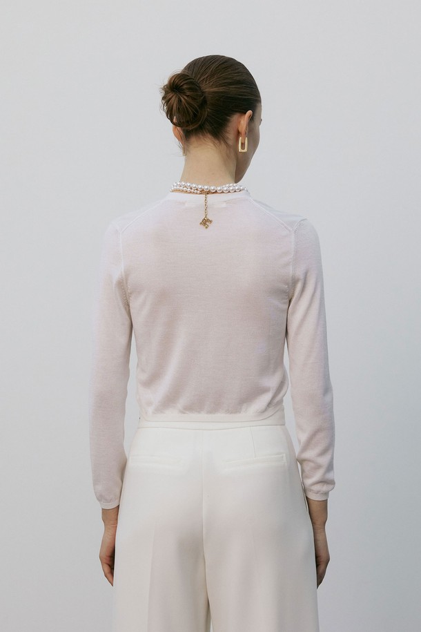 MARE DI MARI - 가디건 - Silk Cashmere Cropped Knit Cardigan Ivory