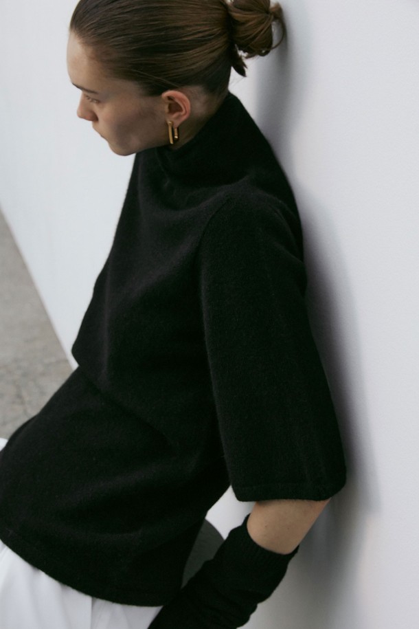 MARE DI MARI - 스웨터 - Turtleneck Half Sleeve Knit Pullover Black