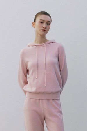 M Logo Embroidery Hoodie Knit Top Pink