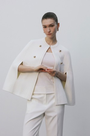 Gold Button Knit Cape Cardigan Ivory