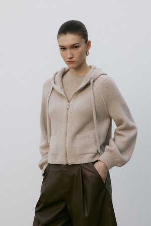 Cashmere Boucle Hoodie Zip-up Light Beige