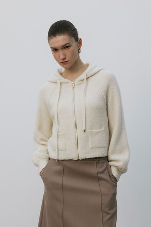 Cashmere Boucle Hoodie Zip-up Ivory