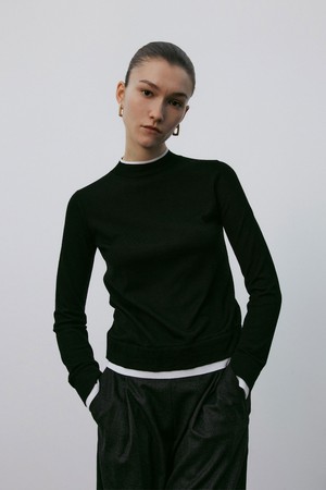 Layered Long Sleeve Knit Top Black