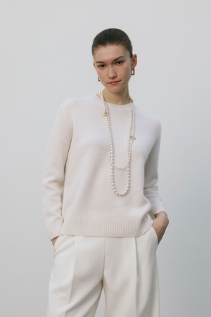 Cashmere 100% Crewneck knit Top Ivory