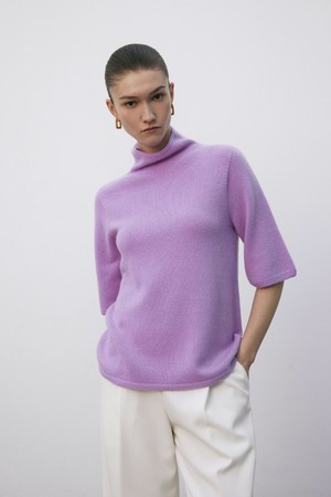 Turtleneck Half Sleeve Knit Pullover Violet