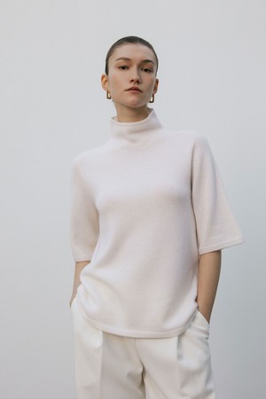 Turtleneck Half Sleeve Knit Pullover Ivory