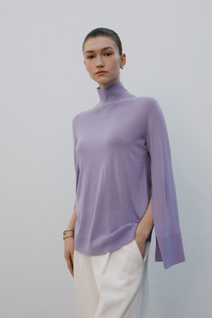 Split Sleeve High-neck knit Cape Pullover Violet