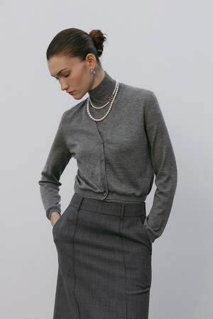 Silk Cashmere Cropped Knit Cardigan Grey