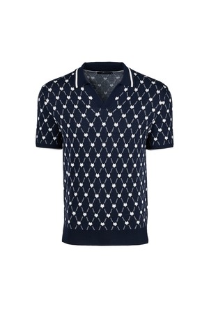 [남성] 울프 체인 조니 칼라 반팔 스웨터 폴로 - 네이비(417)_BLUE-a