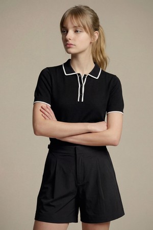 [여성] 숏 슬리브 바르도 스웨터 폴로 - 블랙(001)_NOCOLOR-a
