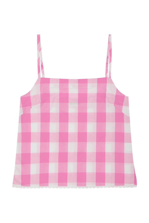 SLEEPYGOM - 민소매티셔츠 - Peony gingham lace camisole