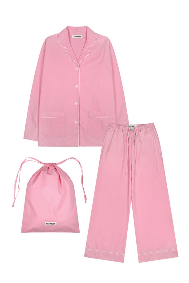 SLEEPYGOM - 홈웨어 - White Piping Pink Pajama set