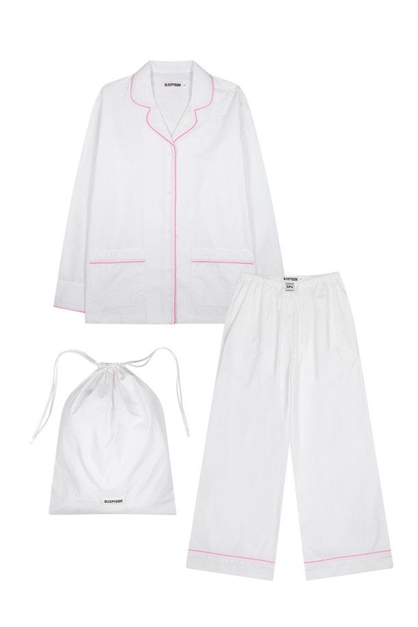 SLEEPYGOM - 홈웨어 - Pink Piping White Pajama set