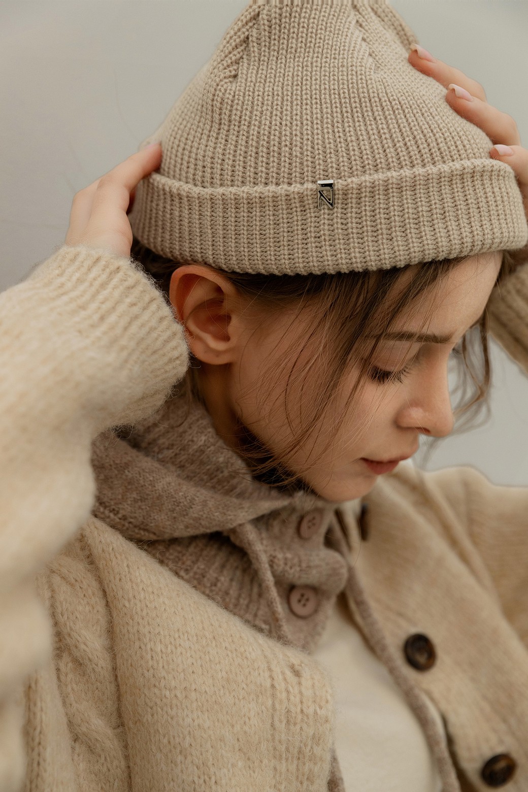 NONANDNON - 모자 - REBBED WOOL KNIT BEANIE (BEIGE)