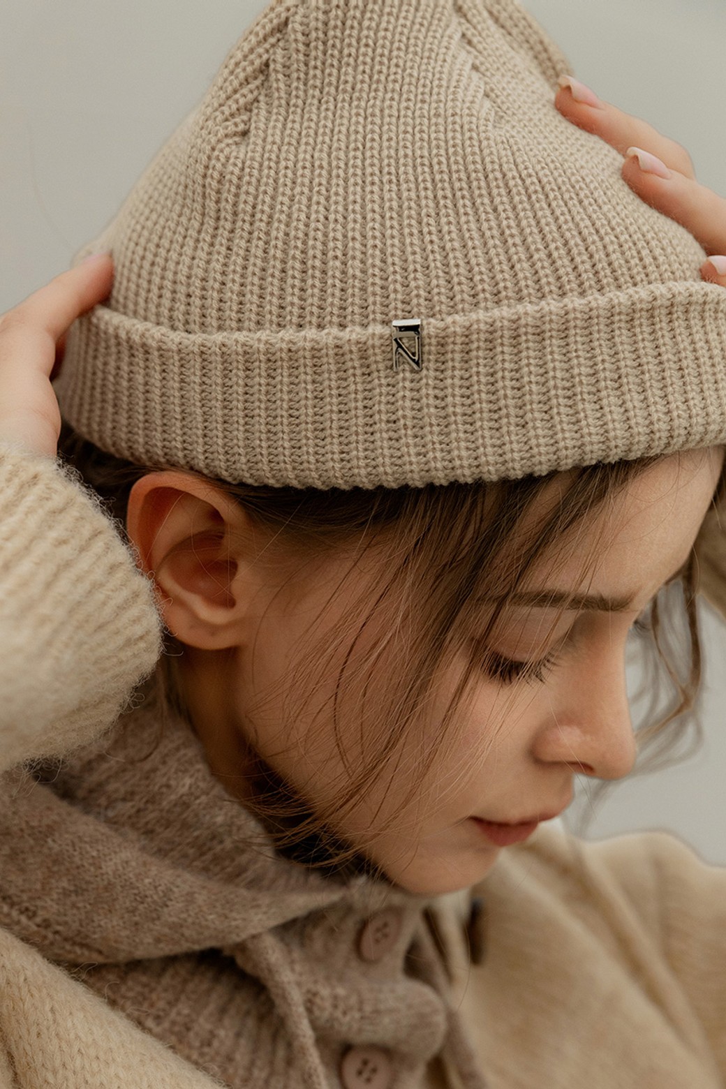 NONANDNON - 모자 - REBBED WOOL KNIT BEANIE (BEIGE)