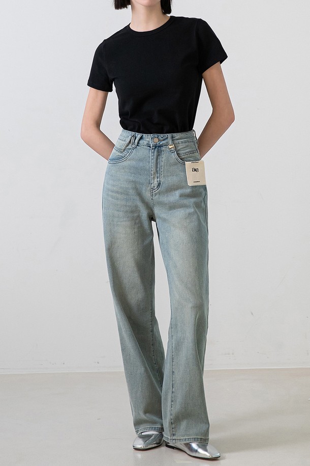 NON AND NON - 데님 - Semi Wide Denim Pants (Blue)