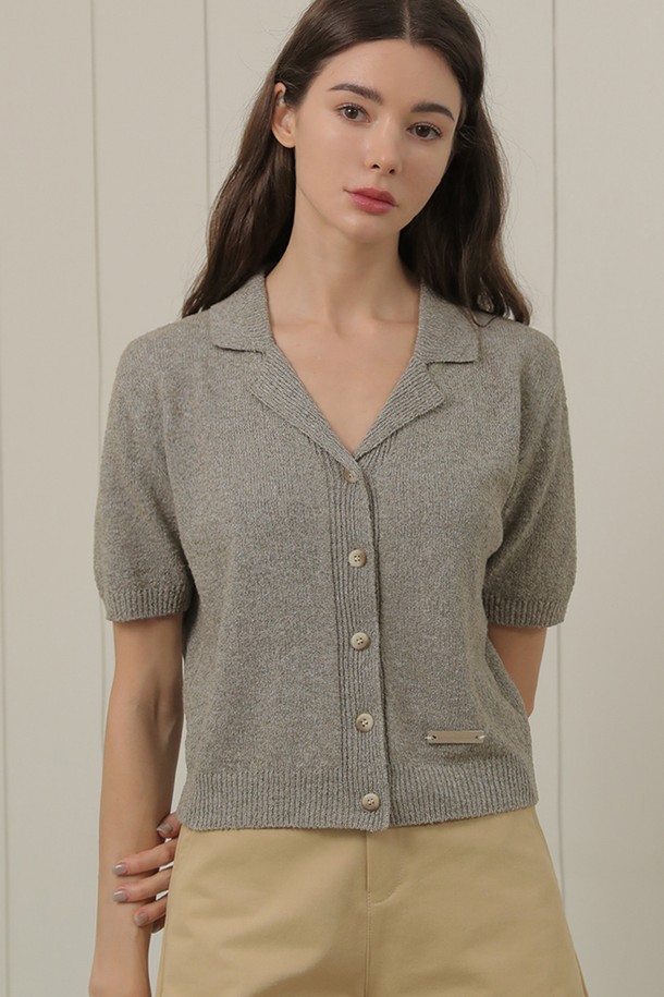 NONANDNON - 가디건 - Collar Cool Knit Cardigan (Khaki)