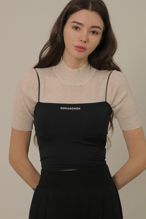 NONANDNON - 반소매 티셔츠 - Back Point Cap Sleeveless (Black)