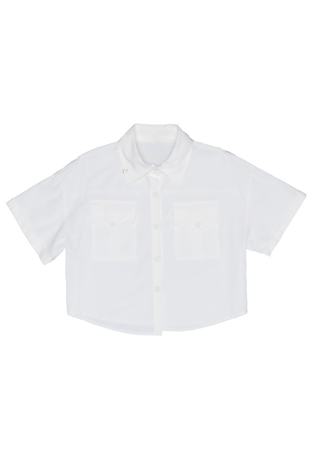 NON AND NON - 블라우스 - Pocket Semi Crop Half Shirt