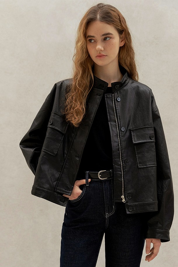 NON AND NON - 자켓 - ECO LEATHER POCKET BLOUSON JACKET (BLACK)