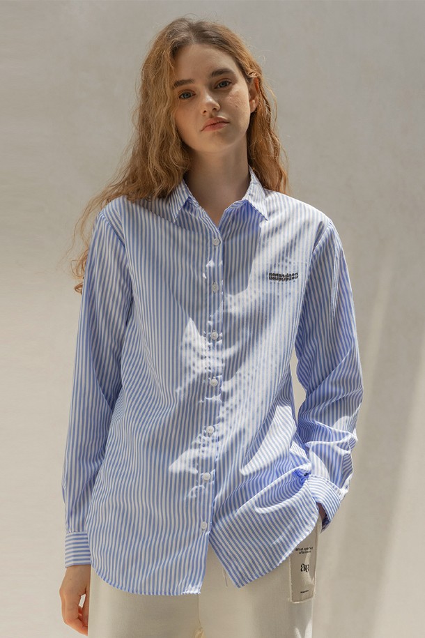 NONANDNON - 블라우스 - STANDARD AMBROID STRIPED SHIRT (SKY BLUE)