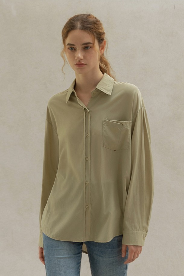 NON AND NON - 블라우스 - POCKET STITCH SILKY BLOUSE (BEIGE)