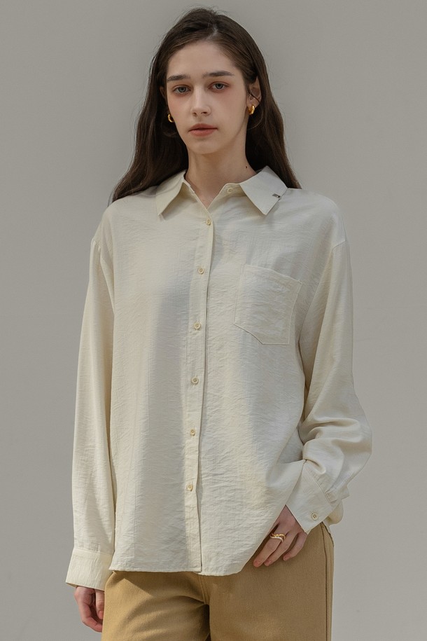 NONANDNON - 블라우스 - OVERFIT CLASSIC SILKY SHIRT (BEIGE)