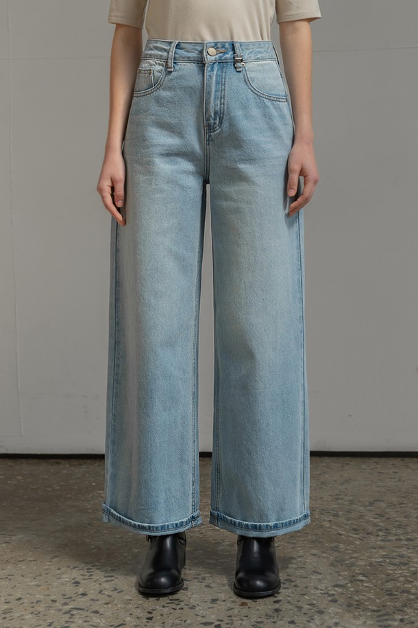 NON AND NON - 데님 - CLASSIC WASHED WIDE DENIM PANTS (LIGHT INDIGO)