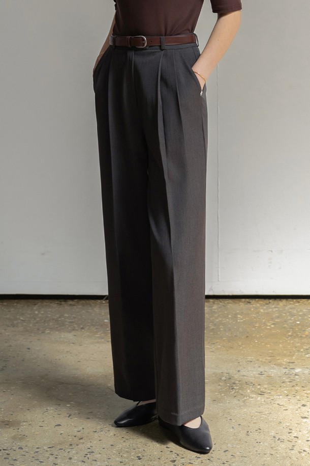 NONANDNON - 롱/미디팬츠 - WIDE LEG  TAILORED SLACKS (CHARCOAL)