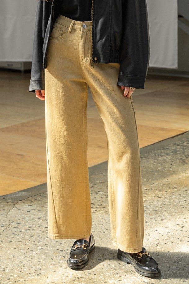 NONANDNON - 롱/미디팬츠 - BARREL LEG COTTON PANTS (DEEP BEIGE)