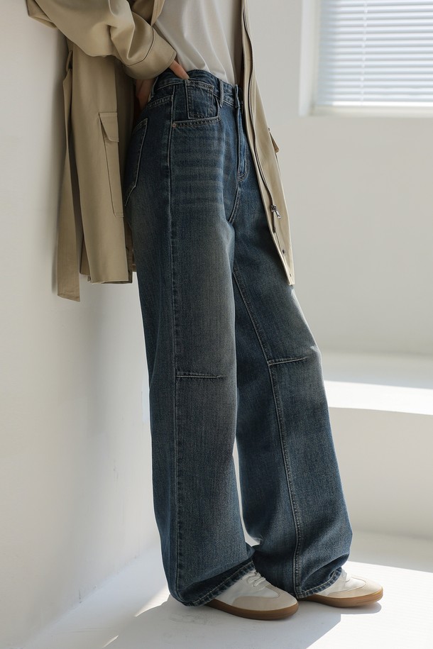 NONANDNON - 데님 - INCISION DART WASHING  DENIM PANTS (BLUE)