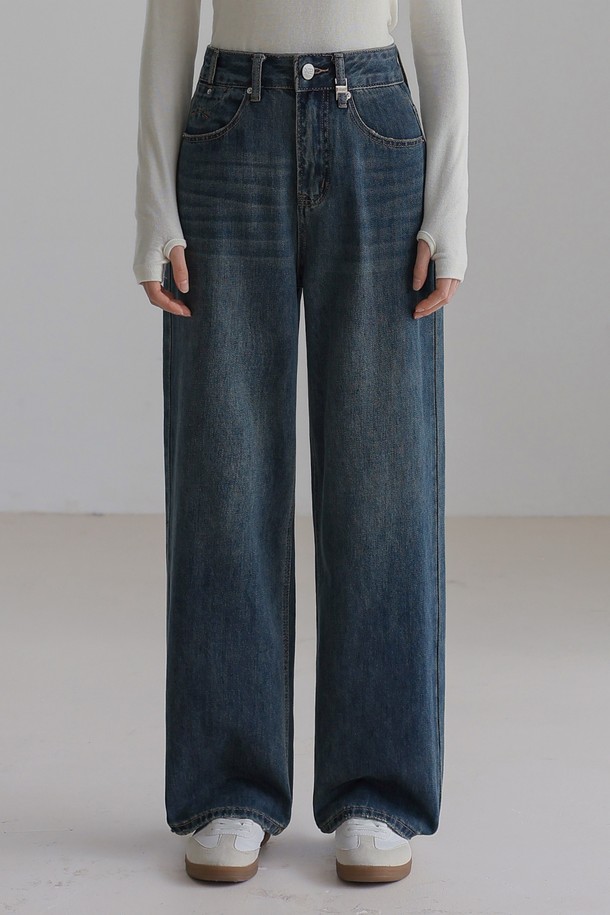 NON AND NON - 데님 - RUBBER WASHED SEMI WIDE DENIM PANTS (INDIGO BLUE)