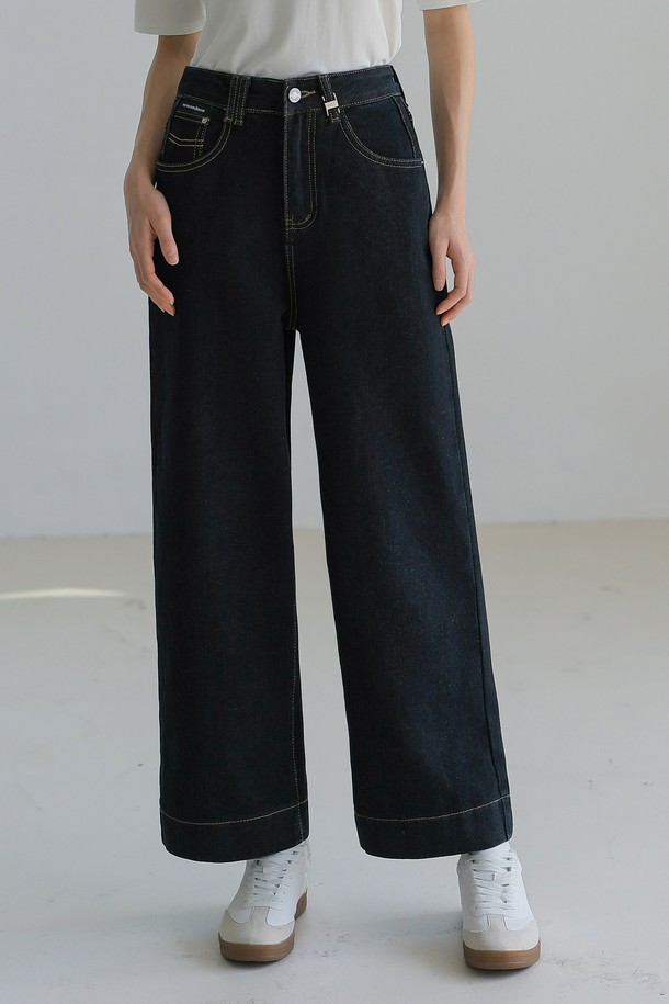 NON AND NON - 데님 - STITCH  RAW WIDE DENIM PANTS (DEEP INDIGO)