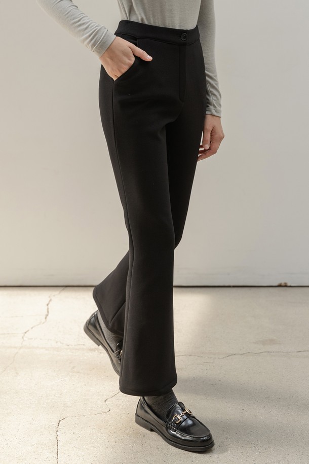 NON AND NON - 롱/미디팬츠 - BOOTCUT LEG ELASTIC SLACKS (BLACK)