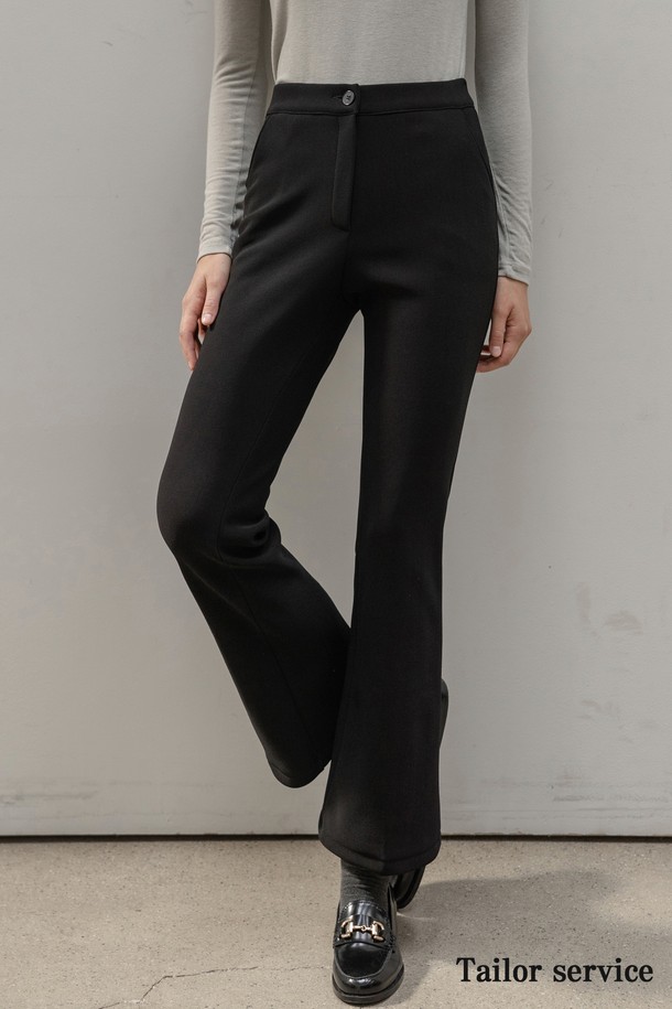 NON AND NON - 롱/미디팬츠 - BOOTCUT LEG ELASTIC SLACKS (BLACK)