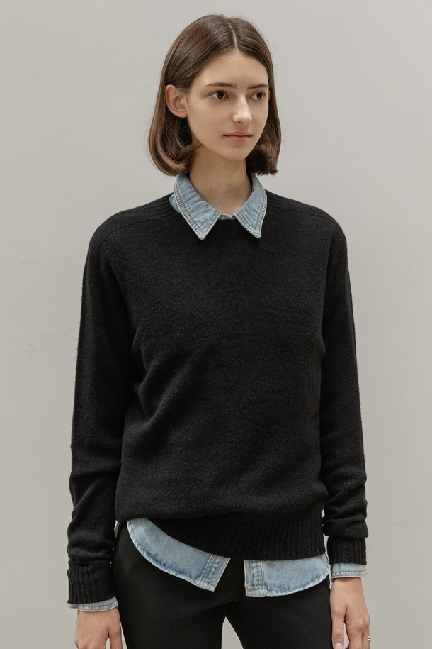 NON AND NON - 스웨터 - BASIC WOOL CREWNECK KNIT (BLACK)