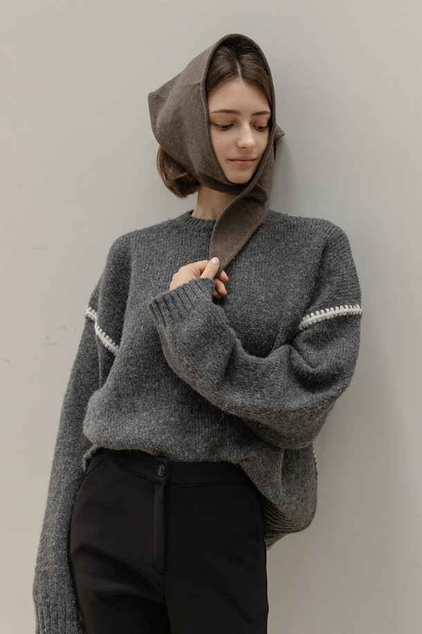 NON AND NON - 스웨터 - CHUNKY CRWNECK SWEATER (CHARCOAL)