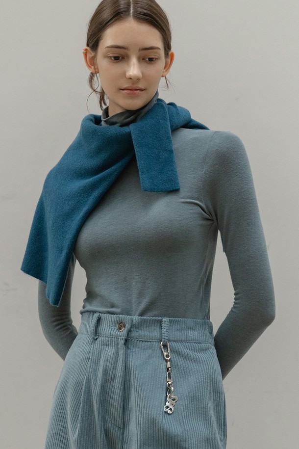 NON AND NON - 긴소매 티셔츠 - BASIC WOOL TURTLENECK T-SHIRT (DEEP BLUE)