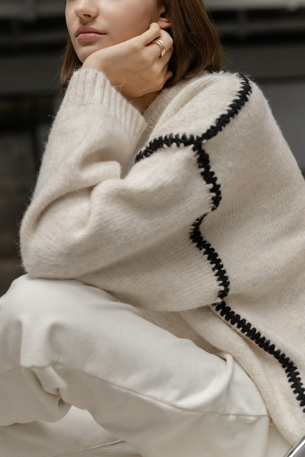 NON AND NON - 스웨터 - CHUNKY CRWNECK SWEATER (IVORY)