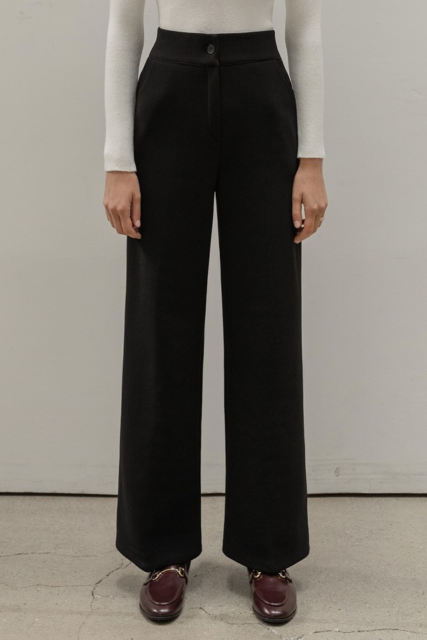 NON AND NON - 롱/미디팬츠 - WIDE LEG ELASTIC SLACKS (BLACK)