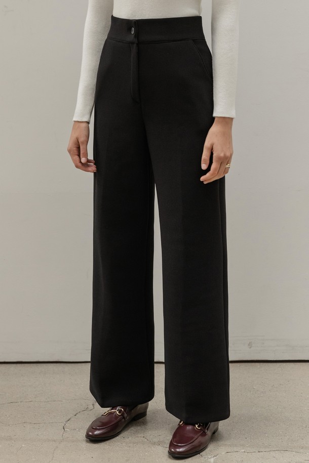 NON AND NON - 롱/미디팬츠 - WIDE LEG ELASTIC SLACKS (BLACK)