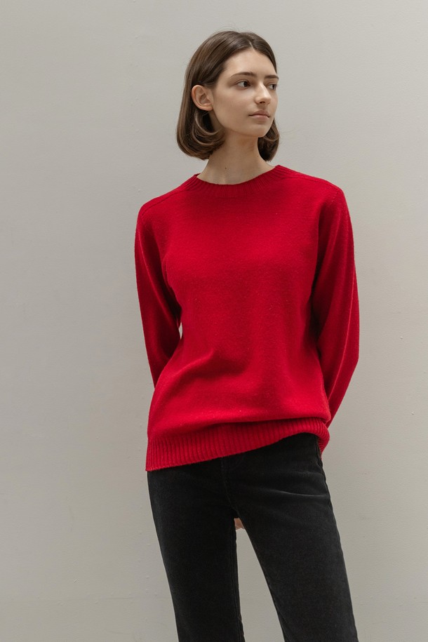 NON AND NON - 스웨터 - BASIC WOOL CREWNECK KNIT (RED)