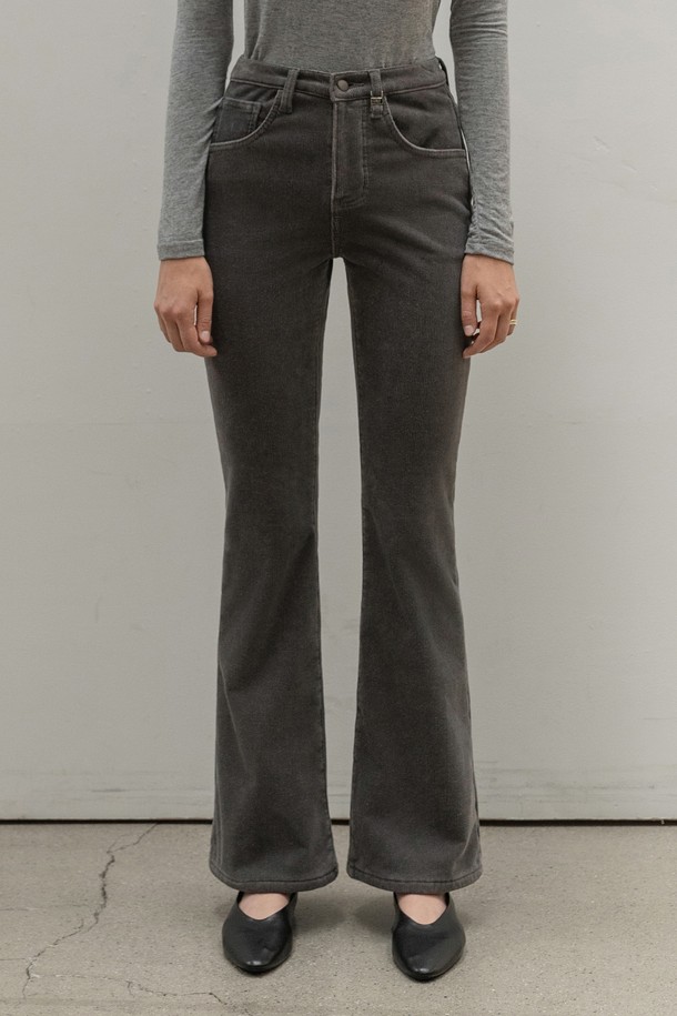 NON AND NON - 롱/미디팬츠 - CORDUROY BOOTCUT NAPPING PANTS (CHARCOAL)