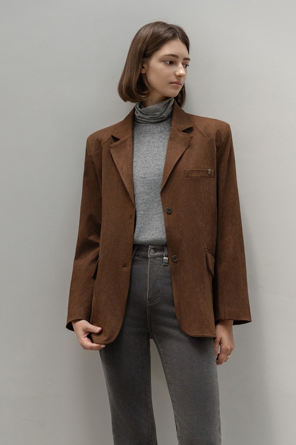 NON AND NON - 자켓 - SUEDE SINGLE  OVERFIT JACKET (BROWN)