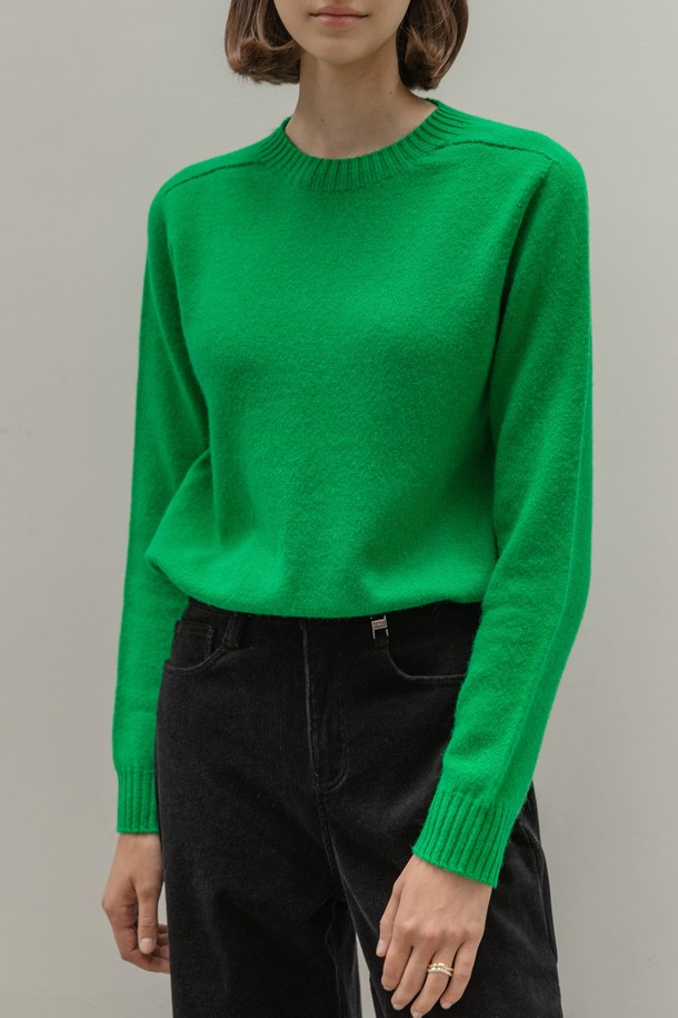 NON AND NON - 스웨터 - BASIC WOOL CREWNECK KNIT (GREEN)