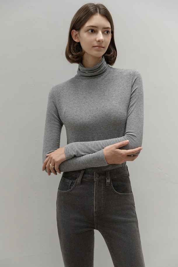 NON AND NON - 긴소매 티셔츠 - BASIC WOOL TURTLENECK T-SHIRT (MELANGE GRAY)